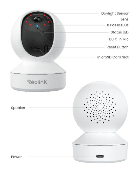 Diagram of 4MP HD Plug In Indoor Security Camera System With Pan Tilt And WiFi 6 Baby Monitor And Pet Camera with labeled components.