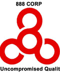 Logo of 888 CORP with red symbol and text stating Uncompromised Quality.