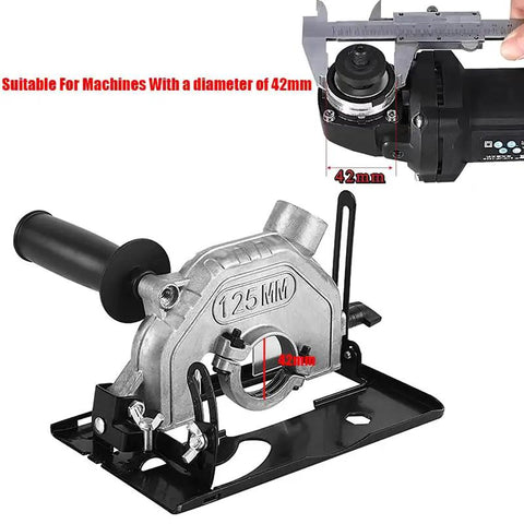 Kickass Adjustable Angle Grinder Bracket That Swivels Up To Forty Five Degrees And Cuts Up To Thirty Millimeters Deep For One Twenty Five Millimeter Discs And Quick Home Rig Setups, showing 125mm cutter and 42mm fitting.