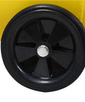 Close-up of the black wheel on a 10 Gallon Oil Lubricated Air Compressor With 3.5HP Industrial Motor, Delivers Up To 115 PSI.