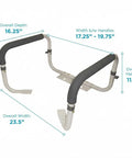 Built Tough Aluminum Toilet Safety Handle With Padded Adjustable Armrests dimensions showing overall size and adjustable features.