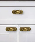 Antique Brass Cabinet Knobs with Black Backplate Set 2 Pack for Kitchen and Bath on white cabinet doors