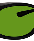 Pro Grade Laser Safety Glasses With Heavy Duty Polycarbonate Lenses And Badass Odds Eight Plus Shielding For UV And Infrared Hazards, black frame, green lenses.