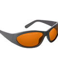 Pro Grade Laser Safety Glasses Serving Up Dead Straight Vision And Knockout Defense Across Two Hundred To Five Hundred Forty Nano Meters Plus Eight Hundred To One Thousand One Hundred For Q Switched Tattoo Removal And Med Spa Treatments Daily with orange lenses.