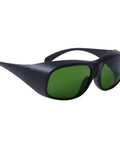 Heavy Duty Ipl Safety Glasses With Broad Spectrum Protection For Hair Removal And Beauty Therapy Lock In Zero Stress Eye Coverage For 200 To 2000 Nm Uv Rays And Blue Light Filters in black with green lenses.