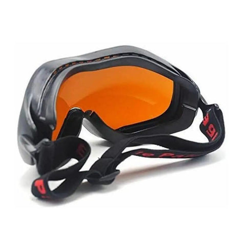 Badass Heavy Duty Laser Safety Glasses And Protective Goggles with orange lenses and adjustable strap for lab and shop safety.