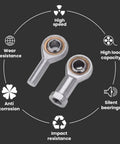 2PC Rugged Male Thread Rod End Bearings SAL14T/K M14x1.5 PTFE Composite, showcasing high load capacity and silent bearings.