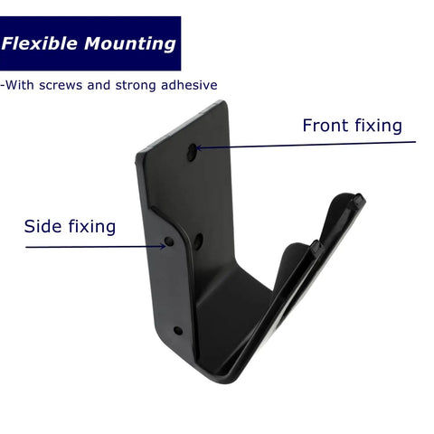 Universal Barcode Scanner Holder Wall Mount Bracket for Most Scanners, rugged industrial-grade plastic, showing front and side fixing.