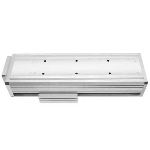 Built Tough Fully Enclosed Sliding Table Linear Stage With Precision 20 Mm Ballscrew Rail For Nema24 Straight Shooter Alignment, top view, aluminum material.