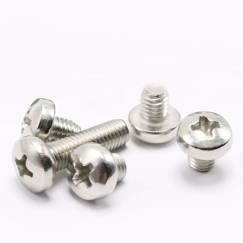 Top Shelf Phillips Pan Head Machine Screws Assortment Kit, 304 Stainless Steel Full Thread, 10 Sizes Including Size 0 To 80 And 0 To 90, 300 Piece Hardware Set For Tough Home Repairs And Weekend Crew Projects, five screws displayed.