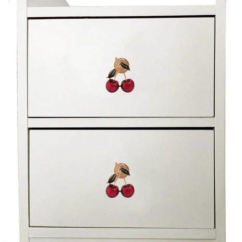 Dope Red Cherry Cabinet Knobs Pack For Kitchen Drawers And Dressers, Sturdy Zinc Alloy Furniture Pulls With Quick Single Hole Installation on white dresser.