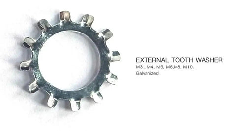 Close-up of galvanized M3-M10 external tooth washer from the External And Internal Split Lock Washers Kit 720-Piece Assortment.