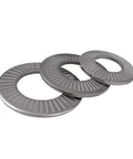M16x32 3pcs Belleville Washers Set Conical Disc Cup Washers 304 Stainless Steel With Narrow Medium And Wide Edges Gear Up For Heavy Duty Load Sealing And Vibration Resistance. 3 stainless steel washers shown