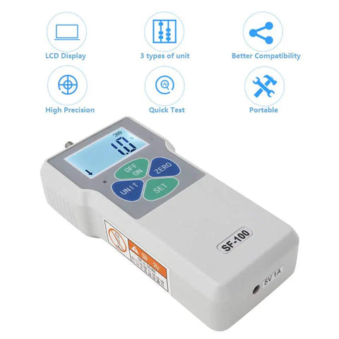 Pro Grade Workhorse Digital Force Gauge Portable Push Pull Tester Meter With 100N Range showing big LCD display and control buttons.