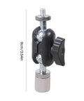 Premium Aluminum Alloy Miniature Ball Head With 1/4 Inch Female To Female Connector Offering 360 Degree Rotation And Super Smooth Swivel side view with measurement.