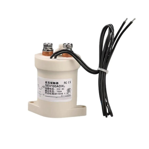 Rugged High Voltage DC Contactor Relay Switch For EV Charging Stations Built To Crush 12V 24V 36V 48V 72V Loads Plug And Play Power Switches For Your Whip, 24V, 100A power relay with wires.
