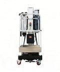 Single Mast Aluminum Alloy Electric Vertical Aerial Platform 8 To 10 Meter High Reach seen from the front, compact lift for maintenance.