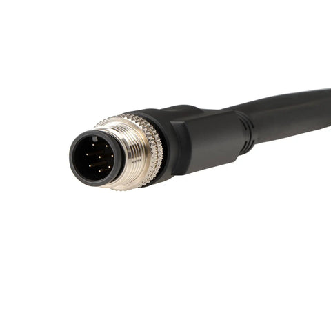 Close-up of M12 8-Pin A-Code connector on Y-Splitter Cable Shielded PVC 30cm for industrial automation