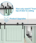 Heavy Duty Bypass Barn Door Hardware Kit With Smooth Sliding Track System And Slick J Shaped Roller Rails For Double Doors Matte Black Finish with wall mounted track and upgraded installation.
