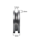 Top Shelf U Groove Track Guide Bearings In A Four Piece Set Featuring Tough As Nails GCr15 Chrome Steel Rollers Built For A Smooth Roll And Heavy Duty Cnc Projects, side view with dimensions shown.