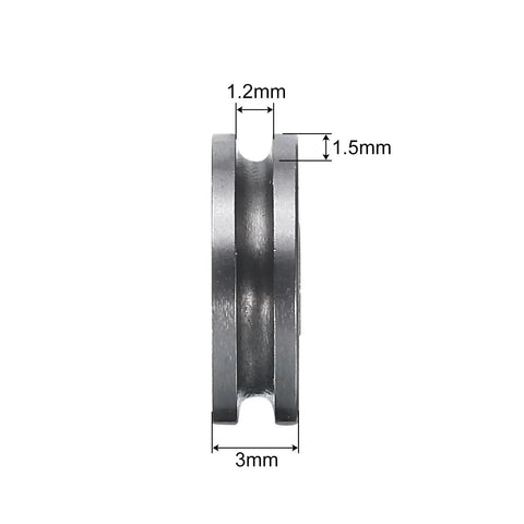 Twenty Piece U Groove Track Guide Bearing Set Three mm X Ten mm X Three mm Crafted From Tough Gcr15 Chrome Steel profile view showing dimensions.