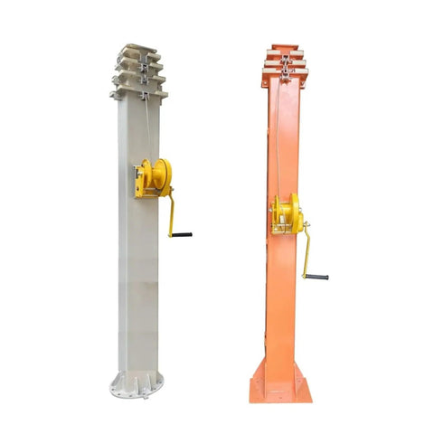 Heavy Duty Manual Winch Crank Telescopic Mast Three To Ten Meters For Satellite Antenna And Emergency Comms Setup Zero Wiring Hassle Smooth Remote Operation, two-color variants with yellow cranks.