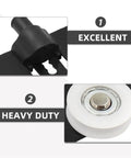 Close-up of Heavy Duty Sliding Cabinet Door Nylon Pulley Wheel Hardware Set In Matte Black with visible nylon roller and track detail.