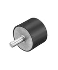 Top Shelf Rubber Vibration Mounts Keep Your Gear Running Smooth As Silk With This Heavy Duty Cylindrical Shock Absorber Featuring An M8 Thread Stud And 40X30 Build - close view of black rubber shock mount with metal stud.
