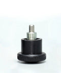 Badass M10 Index Plunger With Spring Actuated Locating Pin And Precision Stainless Steel Dowel Bolt front view, black and stainless steel, used for locking projects.