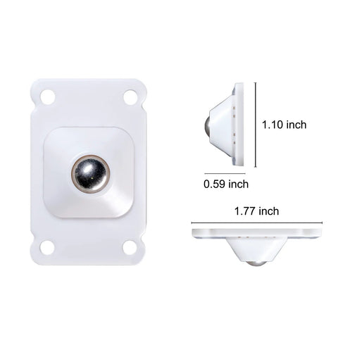 Self Adhesive Mini Casters 12 Pack Durable Universal Plastic Caster Wheels White Stick On Rollers For Bins Printer Computer Host Containers Storage Boxes Cabinets And Organizers Lightweight Easy Glide Rollers For Smooth Movement, showing dimensions.