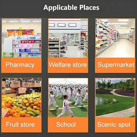 Hella Durable Spring Loaded One Way Pedestrian Swing Gate For Retail Shops And Warehouses With No Sweat Installation And Stylish Decorative Covers For Reliable Crowd Flow shown in various applicable places like supermarkets and schools.