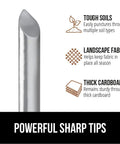 Close-up of ultra sharp tip of Beefy 6 Inch Landscape Staples 50 Pack 11 Gauge Galvanized Steel Stakes for easy install lawn anchors.