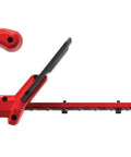 Hedge Trimmer 17 Inch Corded With Dual Action Blades Up To Five Eighths Inch Cut Capacity, side view, red design.