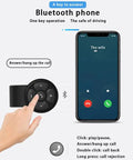 Wireless Bluetooth 5.3 Remote Controller for Steering Wheel Car Kit and Bike Motorcycle Phone Control next to smartphone call screen.