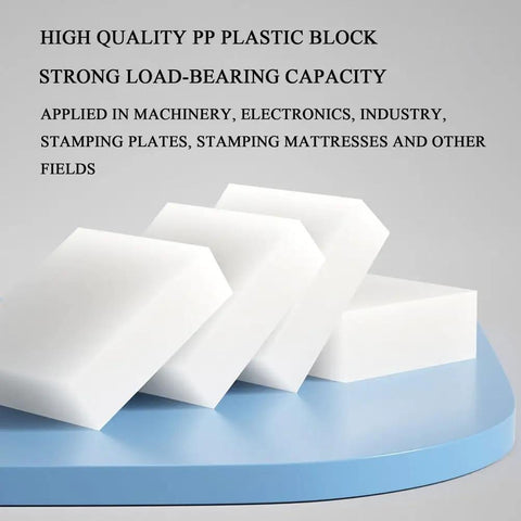 Heavy Duty Reusable Plastic Support Pads And Anti Vibration Shim Plates For Furniture Leveling And Workshop Gear Stabilization Rock Solid Design Built Tough With Polypropylene on a blue surface.