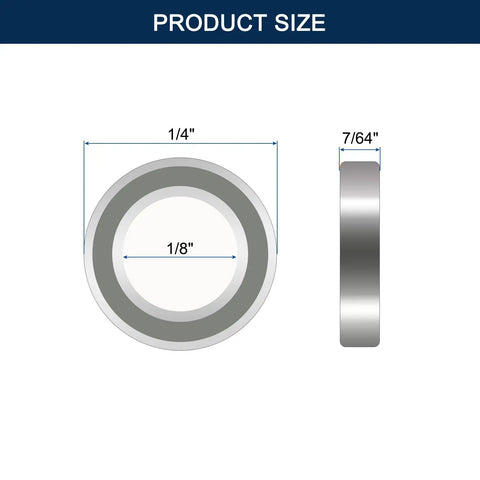 R144ZZ Miniature Deep Groove Ball Bearings 1/8 Inch Bore By 1/4 Inch Outer Diameter By 7/64 Inch Width size diagram