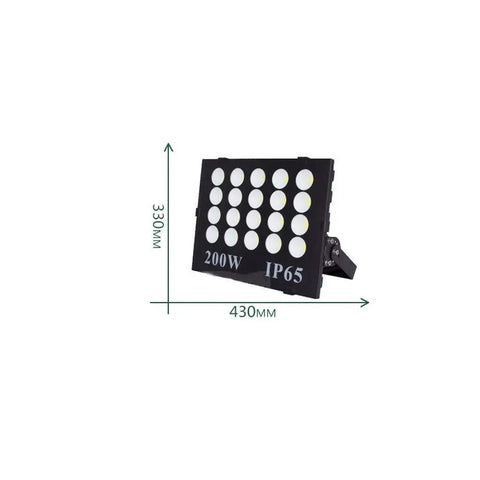 Rock-Solid Black COB LED Flood Light 300W IP65 Waterproof Outdoor Beacon With Adjustable Bracket shown at 330mm height and 430mm width.