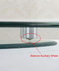 Close-up of balance auxiliary wheel under the Thickened 12mm Tempered Glass Lazy Susan Turntable for stability.