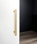 Heavy Duty Brushed Gold Cabinet Pulls And Drawer Handles Zero Hassle Swap Knurled Design 5 Inch Hole Spacing 30 Pack Aluminum Alloy close-up on cabinet