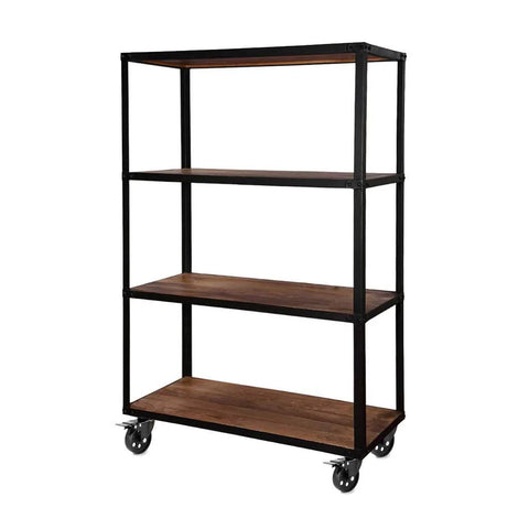 Shelving unit with Three Inch Plate Caster Wheel Set With Cast Iron Swivel Plate Casters And Dual Locking For Vintage TV Stands, Coffee Tables And Welding Carts