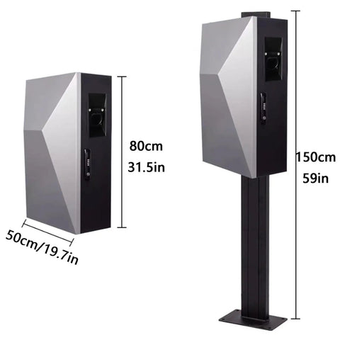 Heavy Duty Galvanized Steel EV Charger Wall Mount Enclosure Weatherproof Protective Cover, 80cm height, sleek design.