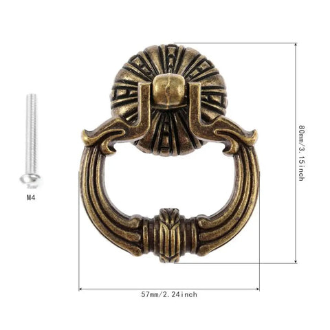 Antique Bronze Pull Handle Ring Knob Set 2pcs Vintage Europe Style Cabinet Drawer Hardware For Kitchen Living Room Bedroom Decor Easy Install With Screws Copper Finish Retro Vibe, knob dimensions and screw shown