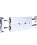 Straight Up Double Acting Pneumatic Cylinder With Dual Piston Rods And Slide Tab Mount For Precision Air Actuation In Bore Sizes From 10 To 25 Millimeters And Stroke Lengths Ranging Up To 125 Millimeters For Drop Dead Reliability On Any Job Site side view of dual piston rod cylinder, aluminum body with slide tab mount, designed for precise air actuation.