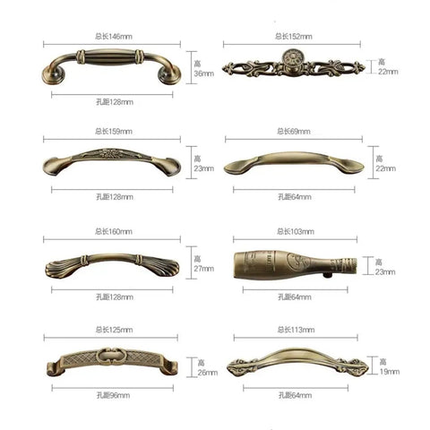 Antique Bronze Zinc Alloy Cabinet Handle Set Drawer Pulls For Kitchen Cupboard Furniture Easy Install Dope Built Tough Non Fade Finish Screws Included Universal Fit For Wardrobe Cabinets And Bedroom Decor, various designs and sizes displayed
