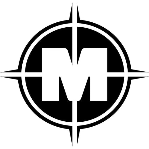 Black and white compass logo with letter M centered
