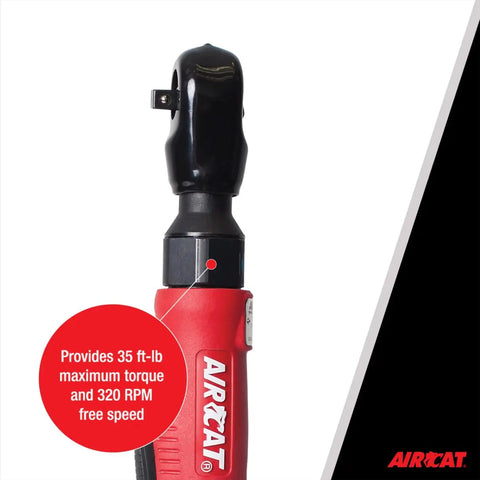 Composite Pneumatic Ratchet 1/4-Inch, 320 RPM, 35 ft-lbs Max Torque, close-up of red ergonomic handle and single pawl mechanism