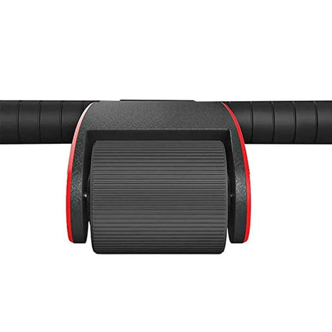 Close-up view of Premium Ab Roller Wheel with thick foam grip handles for Shred Your Abs and Build a Solid Core with Premium Ab Roller Wheel Plush Knee Pad Included for Killer Home Workouts.
