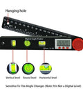 Hella Precise Digital Angle Finder Ruler Featuring LCD Screen With Three Sixty Degree Range Plus Locking Mechanism For Woodworking Construction And Miter Saw DIY Tasks Delivers Sweet Accuracy Every Time showing levels and display.