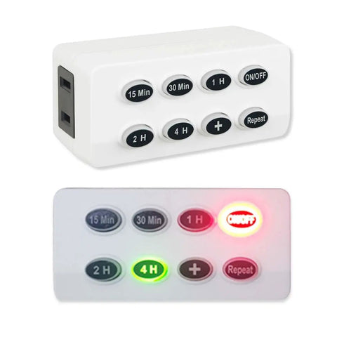 Dead Simple 2 Pack Indoor Countdown Timer With Auto Shut Off Outlet And Illuminated Buttons with buttons for timing settings.