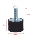 Heavy Duty M8 Rubber Mounts And Shock Absorbers For Engines, 30mm round, 20mm tall, steel and rubber isolator for pumps and compressors.